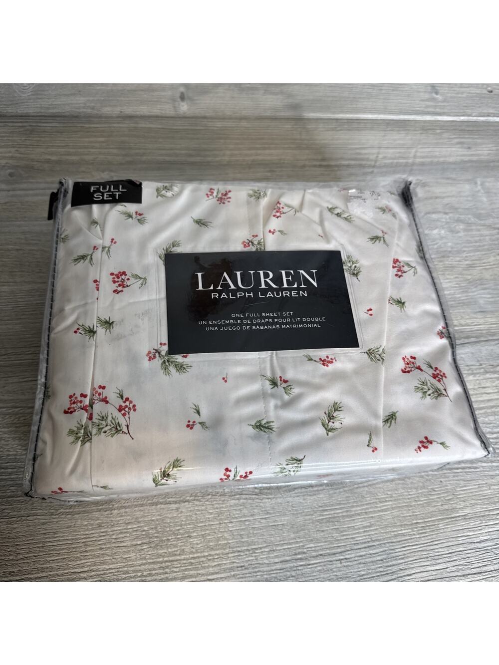 Ralph Lauren 3 Pieces Full Sheet Set Christmas Holly Berries 100% Cotton